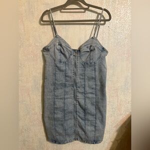 Iris Denim Bustier Mini Dress, Adjustable Straps, Full Front Zip, Sz Lg
